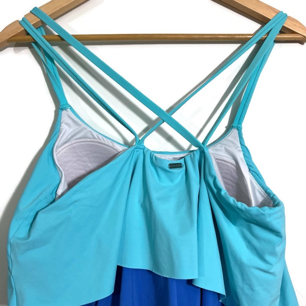 Lands’ End Blue Color Block Tiered Ruffle Tankini Size 18 - Picture 6 of 11